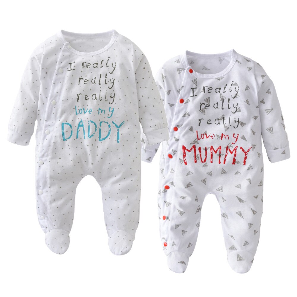 2020 Autumn Sale Newborn Cotton baby Boys Girls Rompers I Love My Mom and Dad Letter Infant Jumpsuit Newborn Toddler Clothes