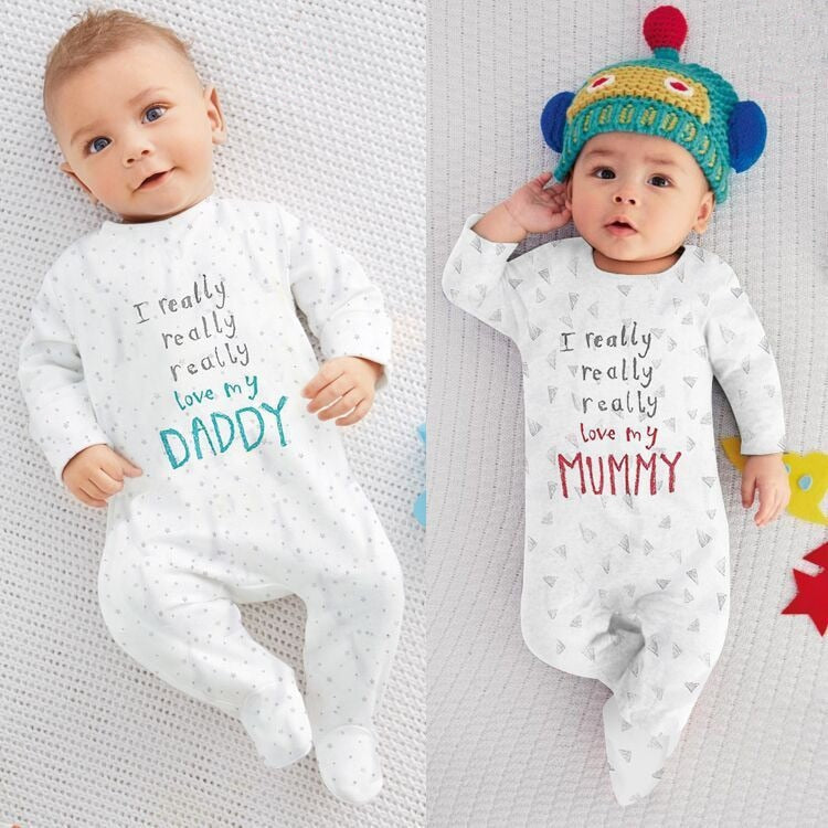 2020 Autumn Sale Newborn Cotton baby Boys Girls Rompers I Love My Mom and Dad Letter Infant Jumpsuit Newborn Toddler Clothes