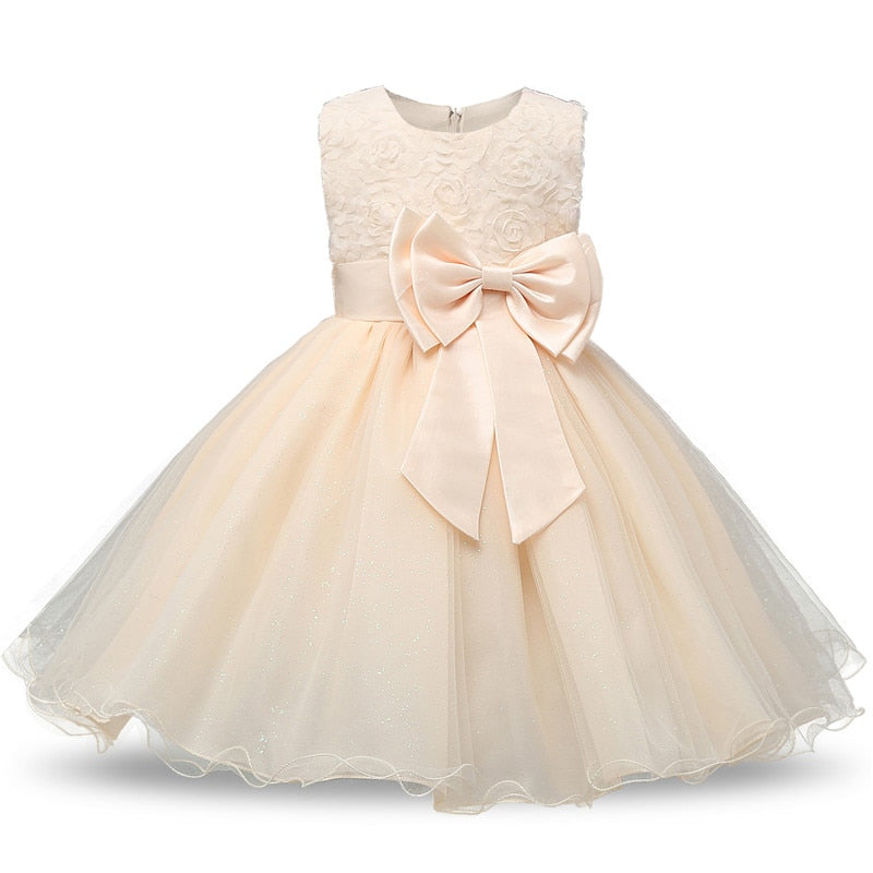 2020 Infant Baby Girls Flower Dresses Christening Gowns Newborn Babies Baptism Clothes Princess tutu Birthday White Bow Dress