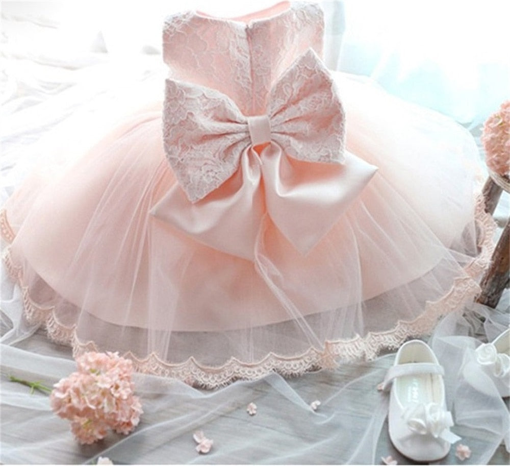 2020 Infant Baby Girls Flower Dresses Christening Gowns Newborn Babies Baptism Clothes Princess tutu Birthday White Bow Dress