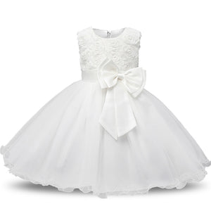 2020 Infant Baby Girls Flower Dresses Christening Gowns Newborn Babies Baptism Clothes Princess tutu Birthday White Bow Dress