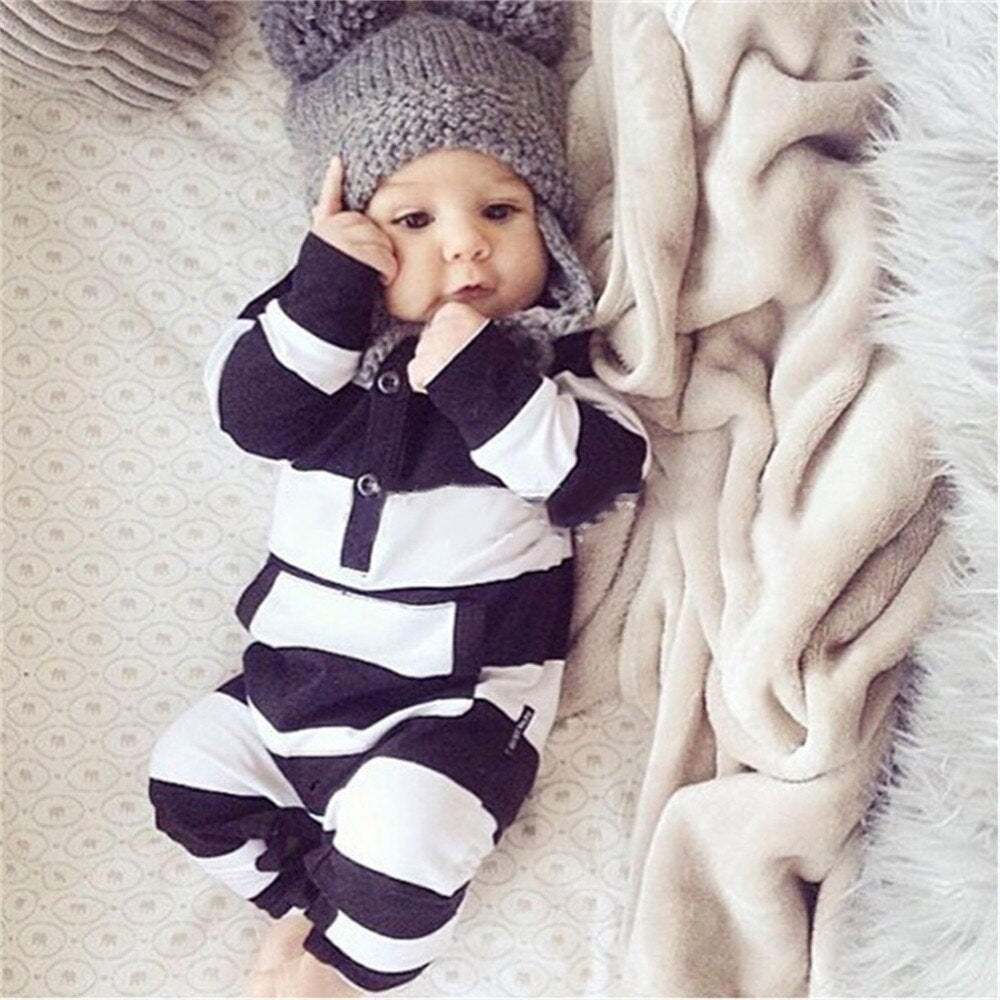 2020 New Fashion Cute Striped Baby Boys Girls Rompers One Piece Long Sleeve Jumpsuits Cotton Newborn Clothes Infant Costume