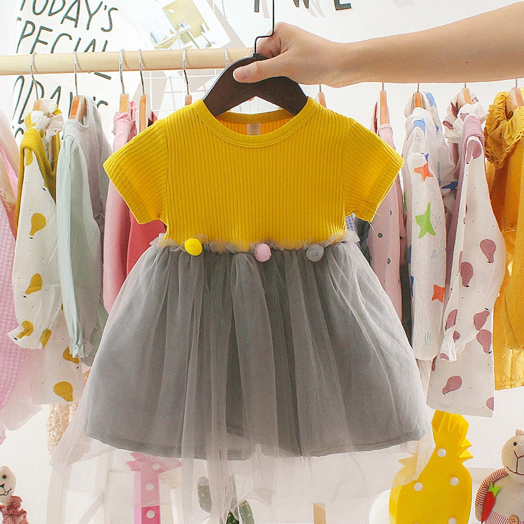 2020 New Fashion Spring Dresses Toddler Kids Baby Girls Patchwork Tulle Casual Clothes Princess Dresses 0-2years Girl Clothes