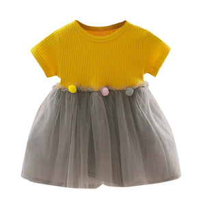 2020 New Fashion Spring Dresses Toddler Kids Baby Girls Patchwork Tulle Casual Clothes Princess Dresses 0-2years Girl Clothes