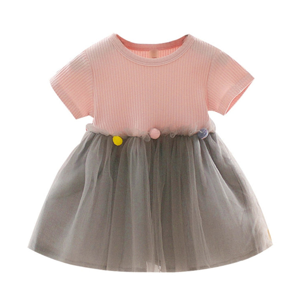 2020 New Fashion Spring Dresses Toddler Kids Baby Girls Patchwork Tulle Casual Clothes Princess Dresses 0-2years Girl Clothes