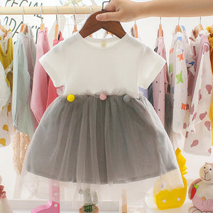 2020 New Fashion Spring Dresses Toddler Kids Baby Girls Patchwork Tulle Casual Clothes Princess Dresses 0-2years Girl Clothes