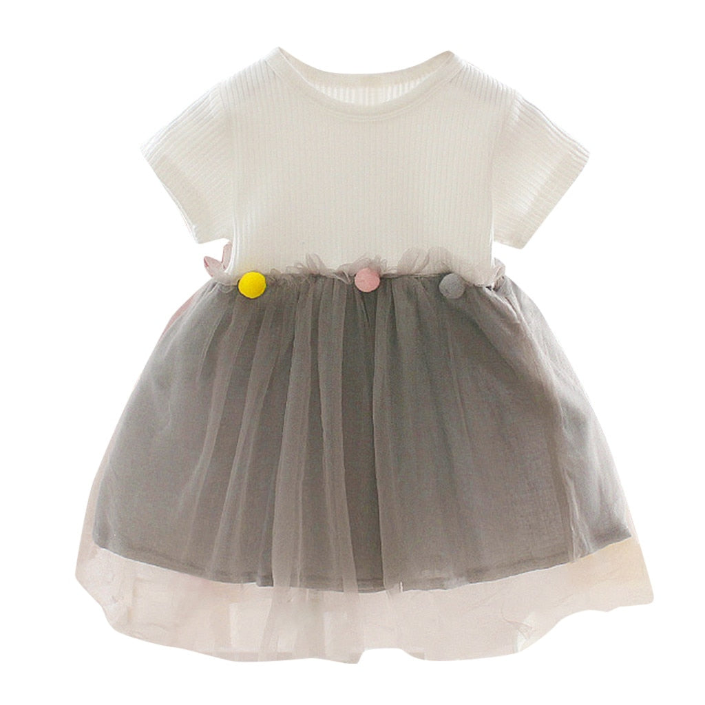 2020 New Fashion Spring Dresses Toddler Kids Baby Girls Patchwork Tulle Casual Clothes Princess Dresses 0-2years Girl Clothes