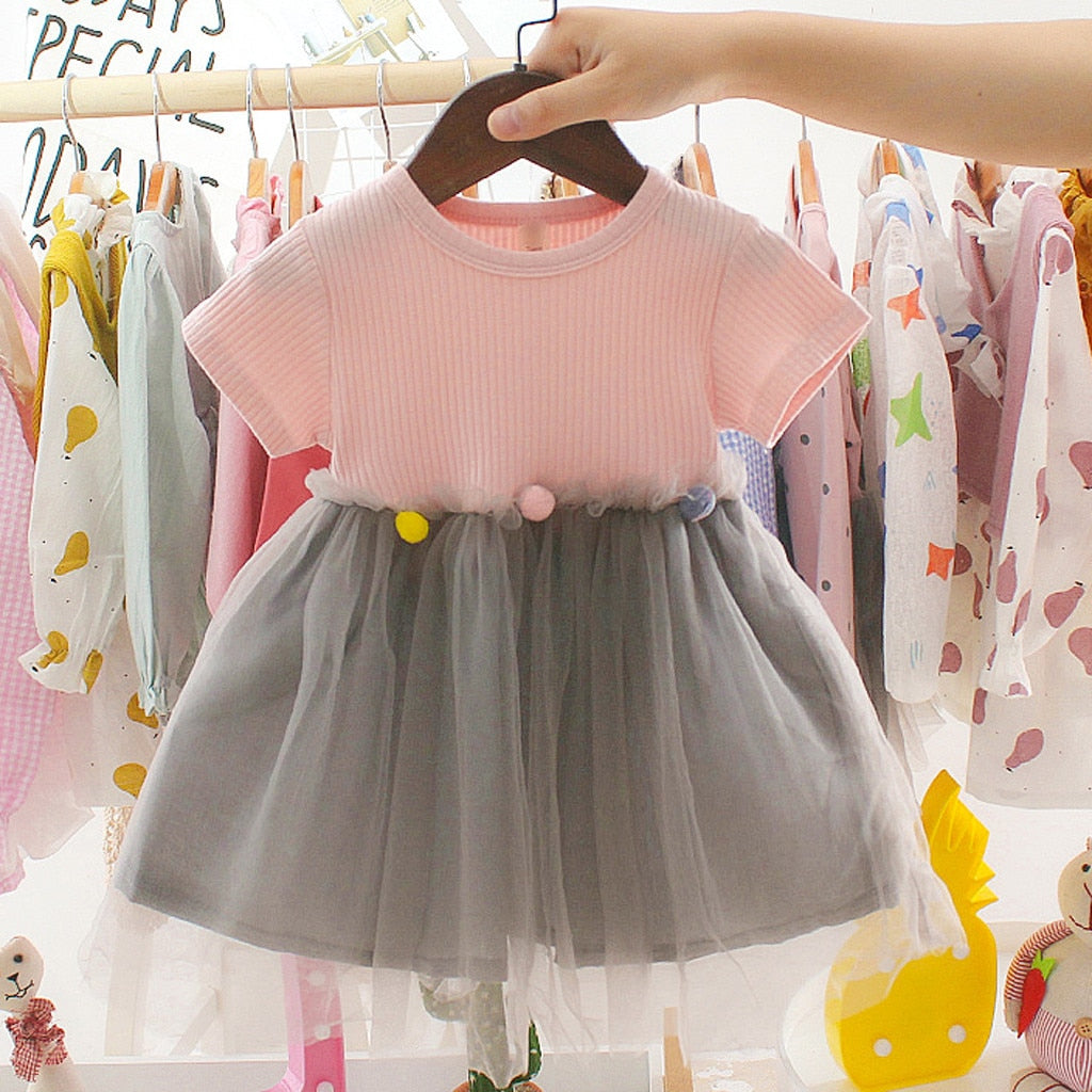 2020 New Fashion Spring Dresses Toddler Kids Baby Girls Patchwork Tulle Casual Clothes Princess Dresses 0-2years Girl Clothes