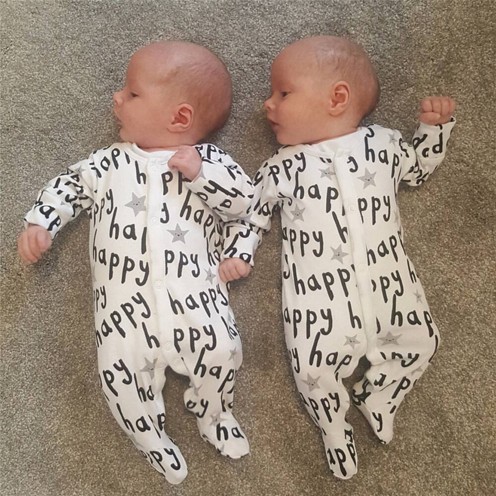 2020 New style Infant Clothes Baby Rompers Long sleeve Fashion Letter Happy Print Jumpsuit Newborn Toddler Baby Boy Girl Clothes