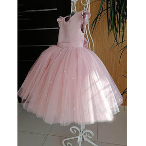 2020 new Girl Princess Dress Children Pearl Piano Performance Dress Little Fower Girl Bow Evening Dress E2066