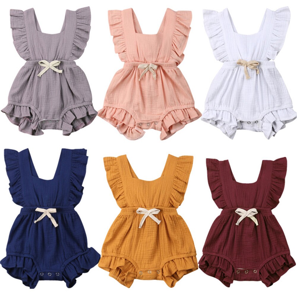 7 Color Cute Baby Girls Ruffle Solid Color Romper Jumpsuit Outfits Sunsuit for Newborn Clothes Infant Toddler Clothing