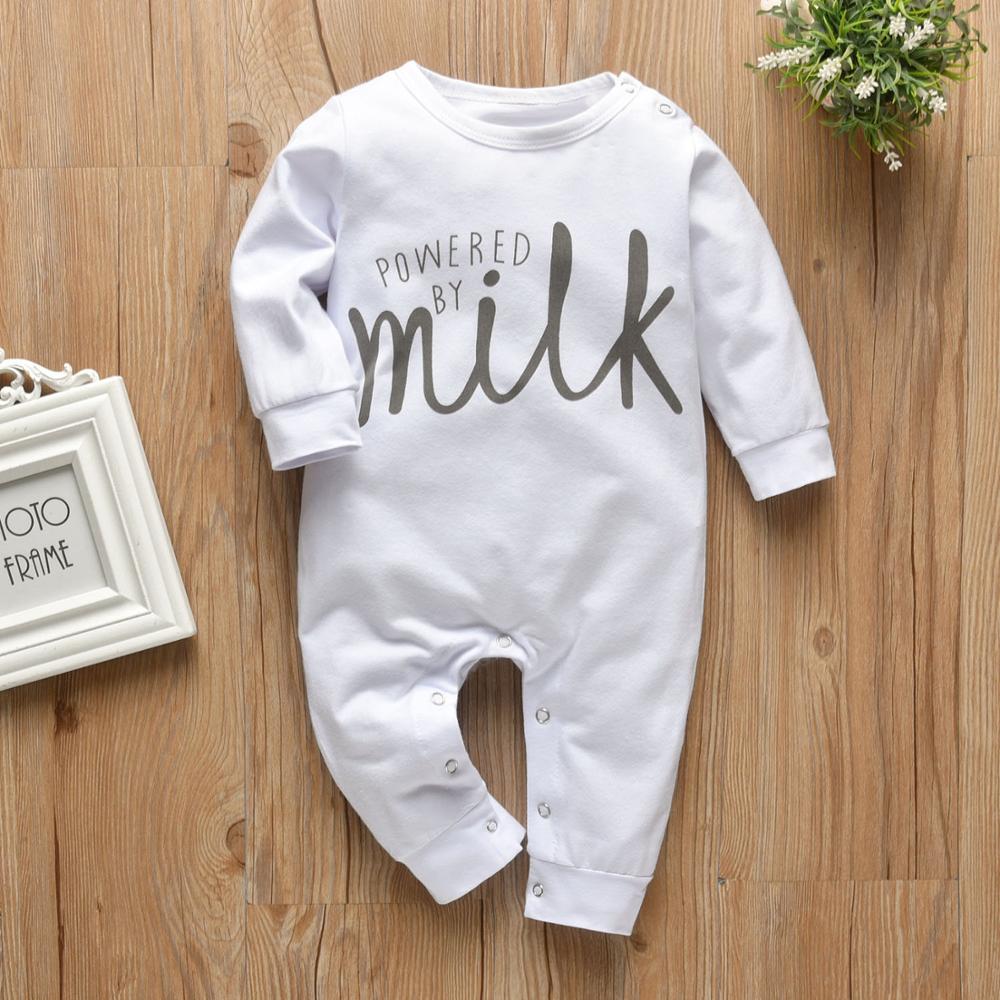 Baby Boys Girls Letter Milk Romper Cotton Long Sleeve Jumpsuit Newborn Baby Clothes Infant Clothing Pajamas