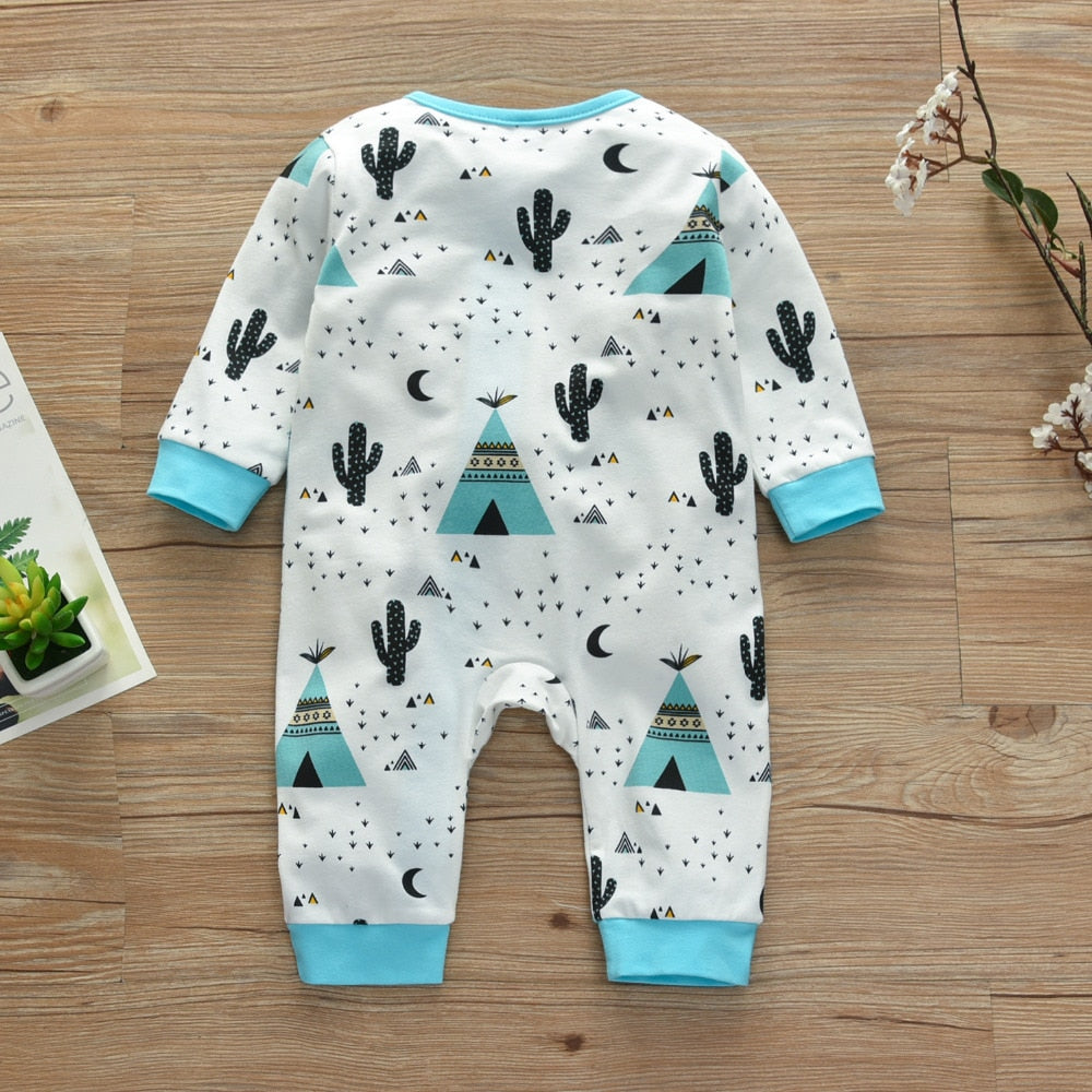 Baby Boys Girls Rompers Newborn Long Sleeve Zip Up Cartoon Print One-pieces jumpsuit Cute Infant Baby Clothes