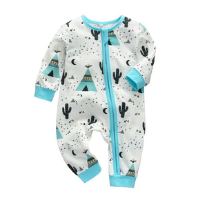 Baby Boys Girls Rompers Newborn Long Sleeve Zip Up Cartoon Print One-pieces jumpsuit Cute Infant Baby Clothes