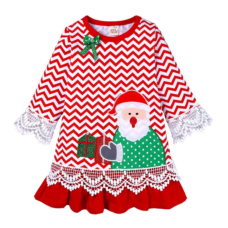 Christmas Costume Dress for Girl  Fashion Bow Kids Clothes Santa Embroidered Dress Winter Long Sleeve Girls Costume Clothes