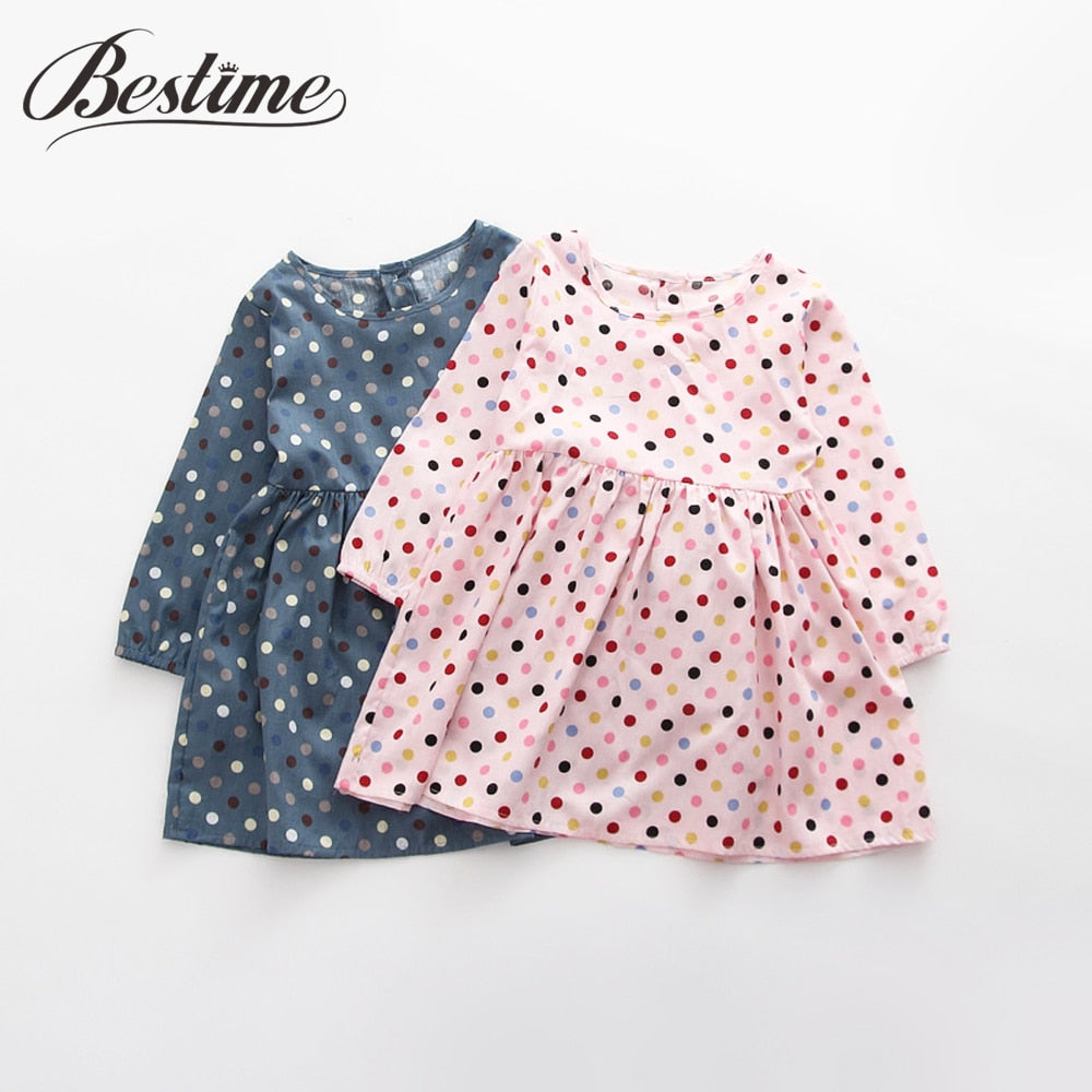 Cotton Girl Dress Long Sleeve Children Dress Polka Dot Kids Dresses for Girls Fashion Girls Clothing