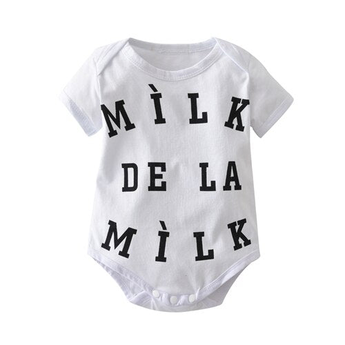 Fashion Summer Newborn Infant Clothes Baby Boys Girls Bodysuits Short Sleeve Letter Milk Jumpsuit Toddler Outfits