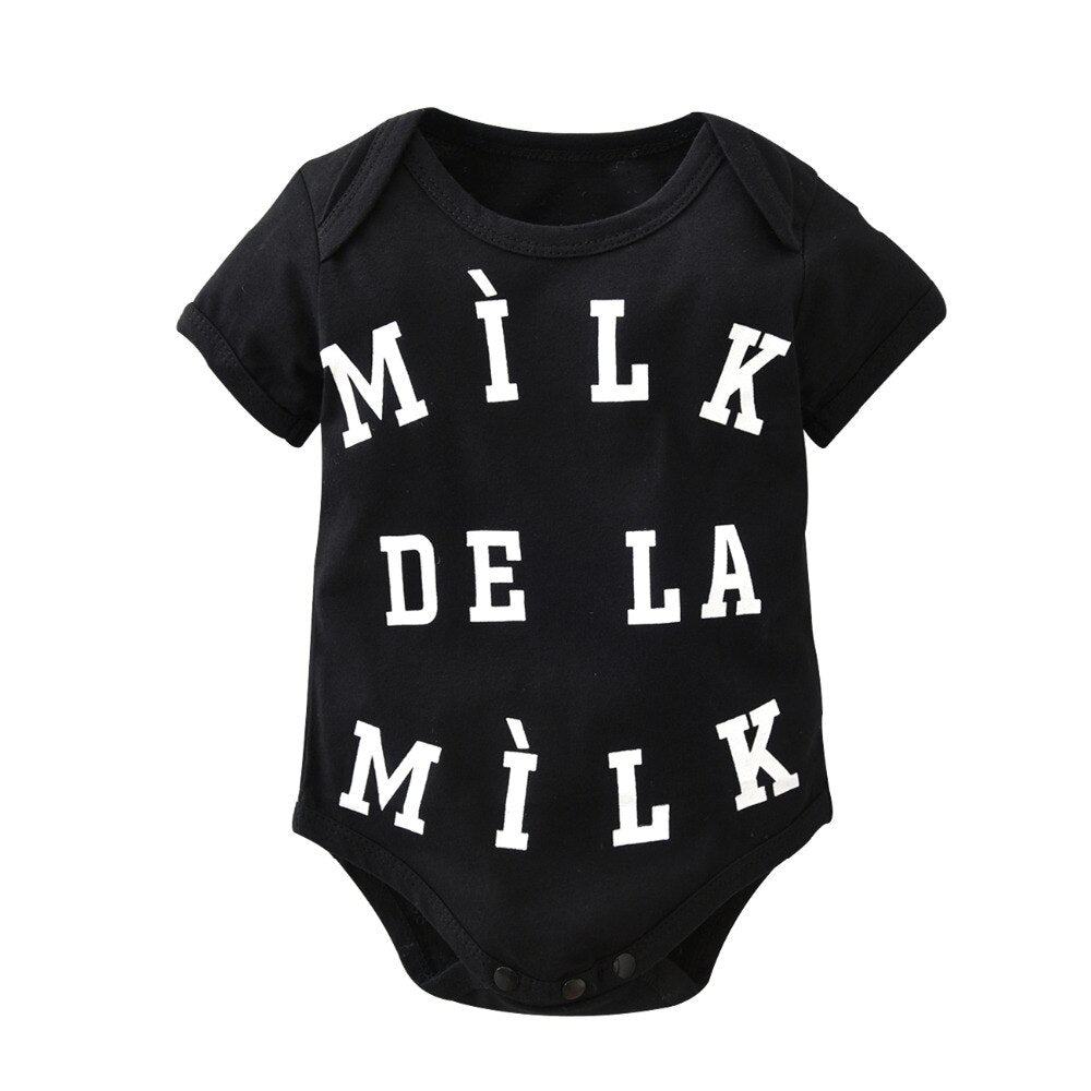 Fashion Summer Newborn Infant Clothes Baby Boys Girls Bodysuits Short Sleeve Letter Milk Jumpsuit Toddler Outfits