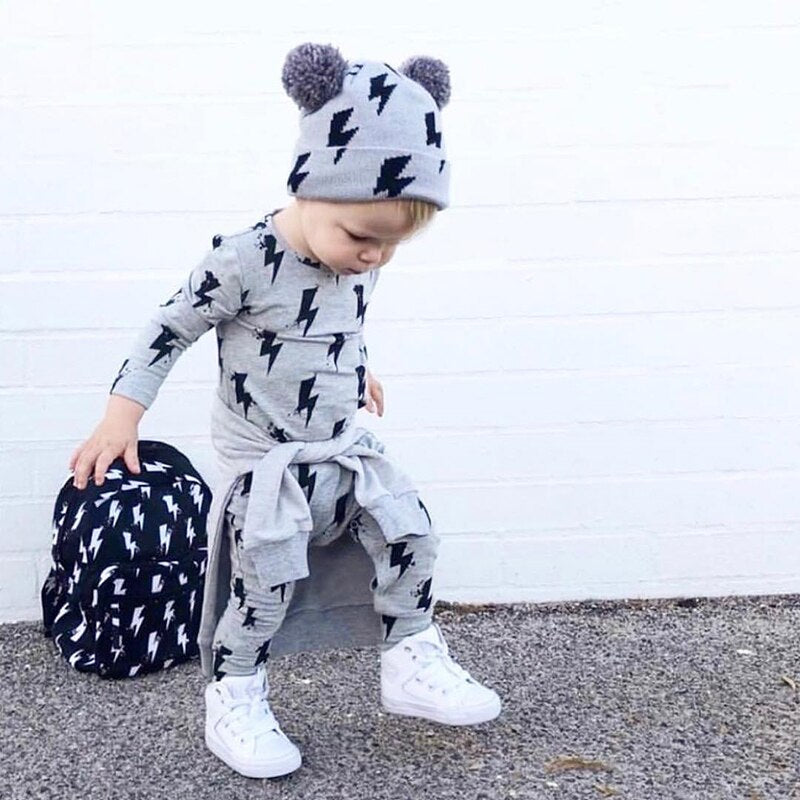 Infant Clothing Baby Boy Girl Rompers Fashion Lightning Print Cotton Long Sleeve Jumpsuit Newborn Toddler Baby Clothes Outfits