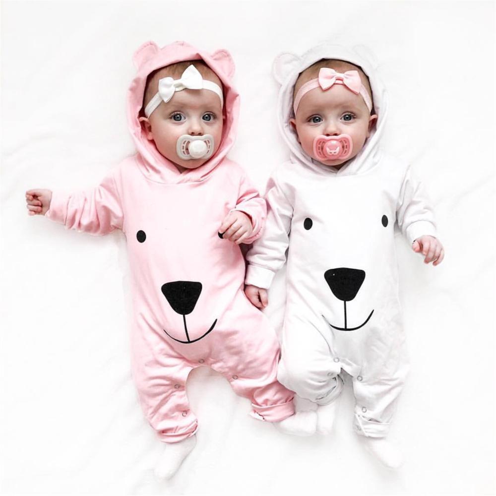 Infant Girl Clothing Baby Romper Long Sleeve Solid Color Cosplay Bear Hooded Jumpsuit and Headband Newborn Baby Clothes Outfits