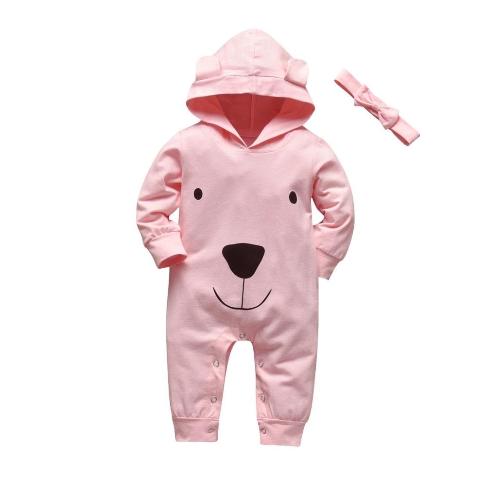 Infant Girl Clothing Baby Romper Long Sleeve Solid Color Cosplay Bear Hooded Jumpsuit and Headband Newborn Baby Clothes Outfits
