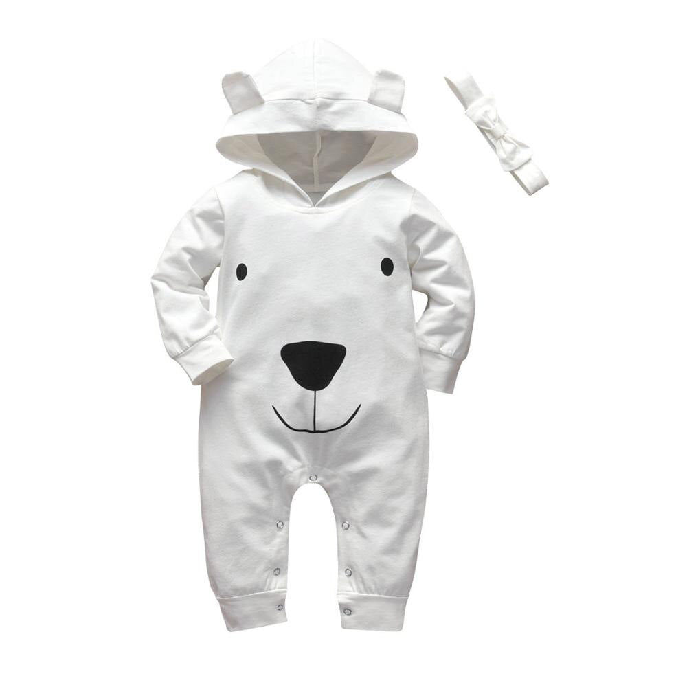 Infant Girl Clothing Baby Romper Long Sleeve Solid Color Cosplay Bear Hooded Jumpsuit and Headband Newborn Baby Clothes Outfits