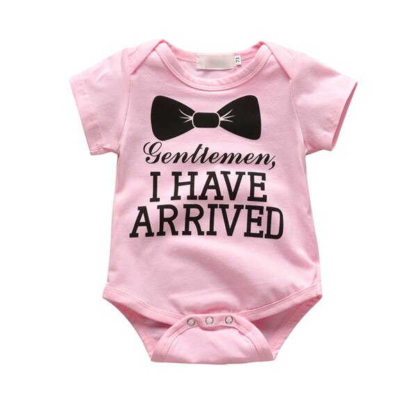 Infant Toddler Baby Boys Girls Romper Letter I HAVE ARRIVED Gray and Pink Short Sleeve Jumpsuit Newborn Clothes