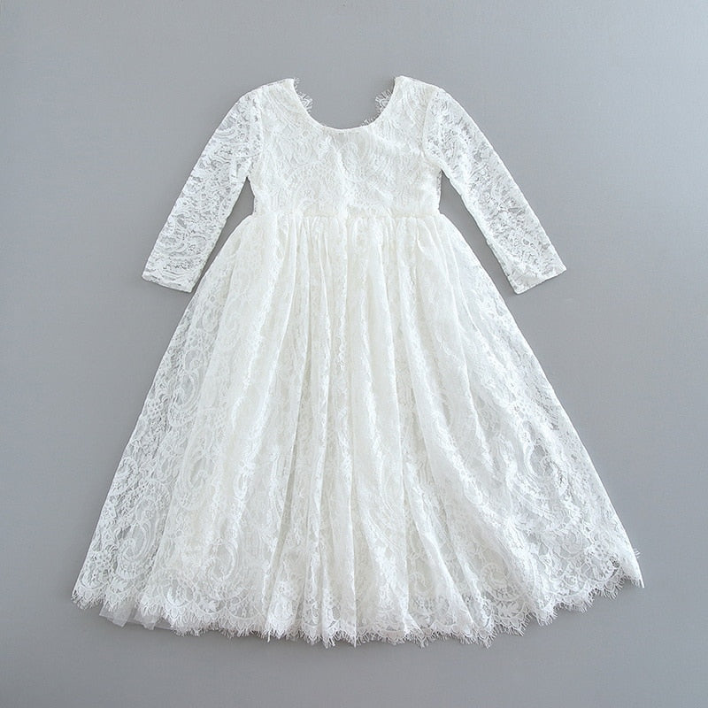 Kids Princess Dress for Girls Cream White Lace Sleeveless Party Dress High Low Beach Dress Baby Clothes  E17125