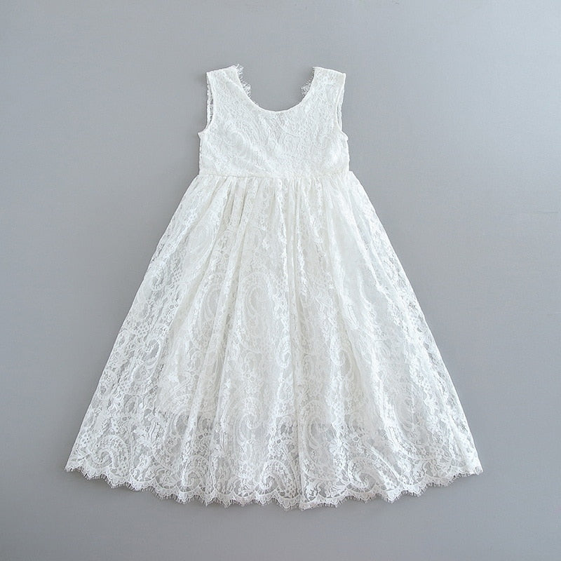 Kids Princess Dress for Girls Cream White Lace Sleeveless Party Dress High Low Beach Dress Baby Clothes  E17125