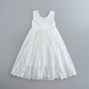 Kids Princess Dress for Girls Cream White Lace Sleeveless Party Dress High Low Beach Dress Baby Clothes  E17125