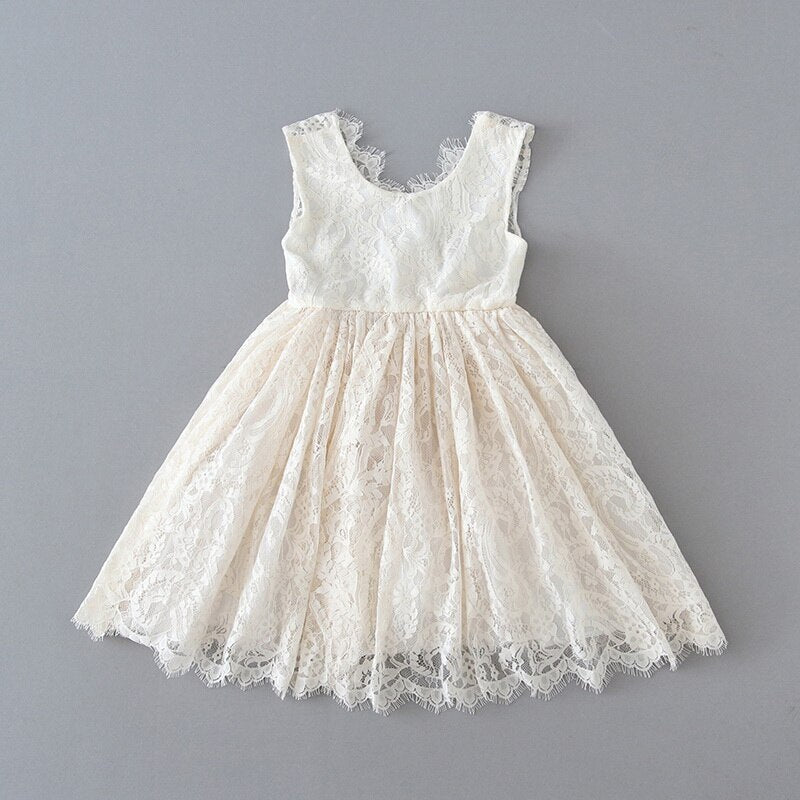 Kids Princess Dress for Girls Cream White Lace Sleeveless Party Dress High Low Beach Dress Baby Clothes  E17125