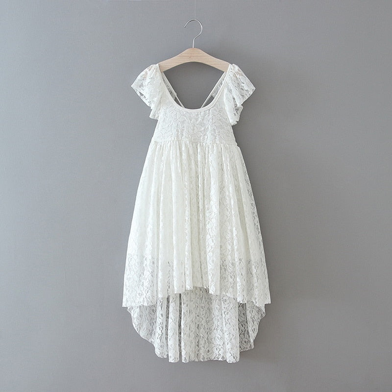 Kids Princess Dress for Girls Cream White Lace Sleeveless Party Dress High Low Beach Dress Baby Clothes  E17125