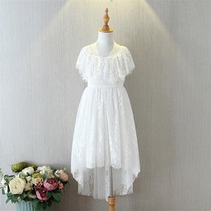 Kids Princess Dress for Girls Cream White Lace Sleeveless Party Dress High Low Beach Dress Baby Clothes  E17125