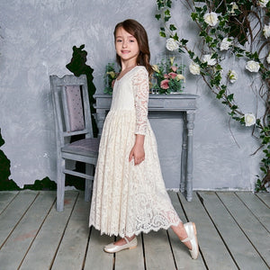 Kids Princess Dress for Girls Cream White Lace Sleeveless Party Dress High Low Beach Dress Baby Clothes  E17125