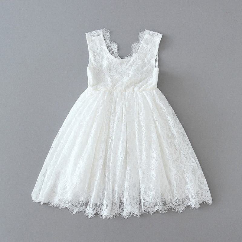 Kids Princess Dress for Girls Cream White Lace Sleeveless Party Dress High Low Beach Dress Baby Clothes  E17125