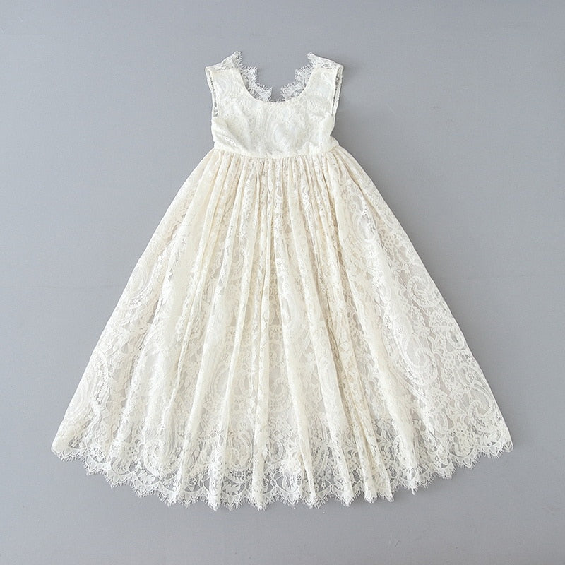 Kids Princess Dress for Girls Cream White Lace Sleeveless Party Dress High Low Beach Dress Baby Clothes  E17125