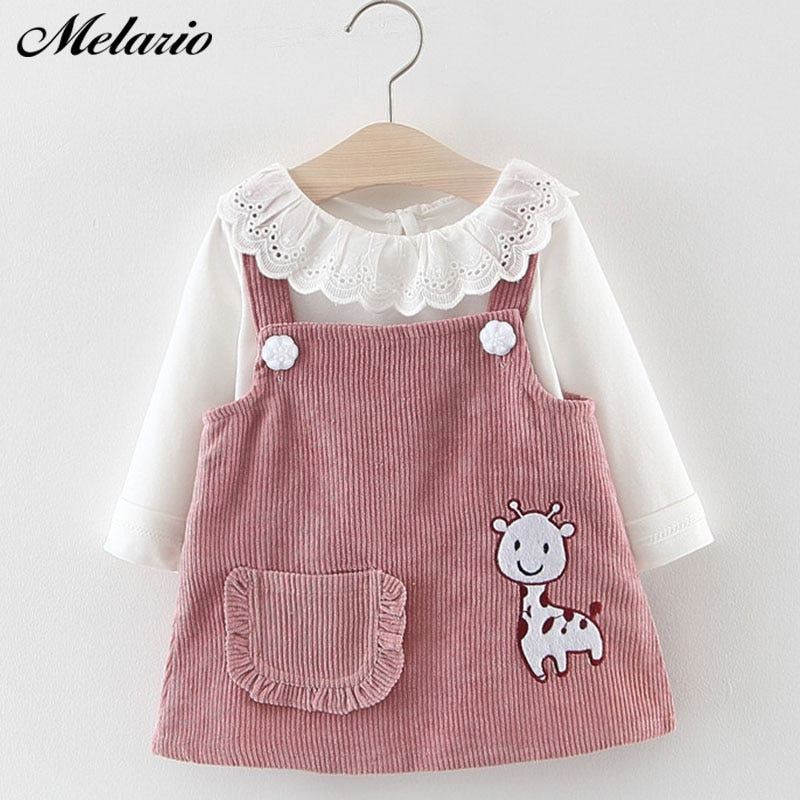 Melario Baby Girl Dress Autumn Baby Girl Princess Clothes Cute Girls Long Sleeve T-shirt Tops Cartoon Giraffe Dress 2pcs Suit