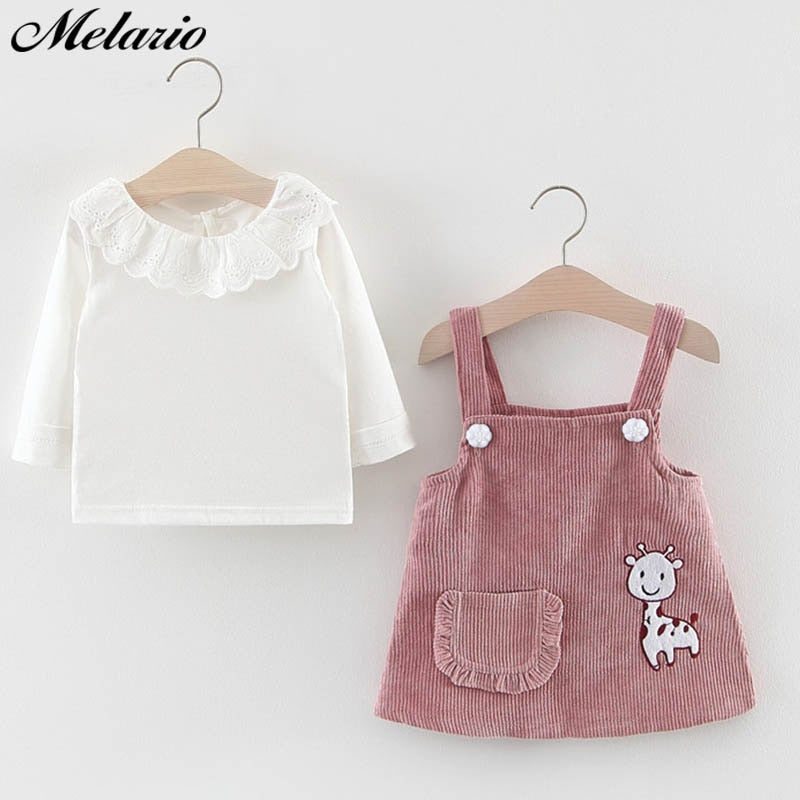 Melario Baby Girl Dress Autumn Baby Girl Princess Clothes Cute Girls Long Sleeve T-shirt Tops Cartoon Giraffe Dress 2pcs Suit