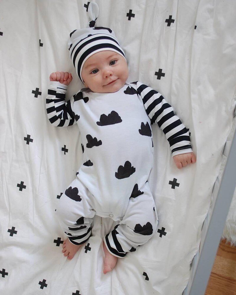 New 2020 Autumn Fashion Baby Romper Newborn Toddler Long Sleeve Cartoon jumpsuit+Hat 2 Pcs/Set Baby Boys Girls Clothes