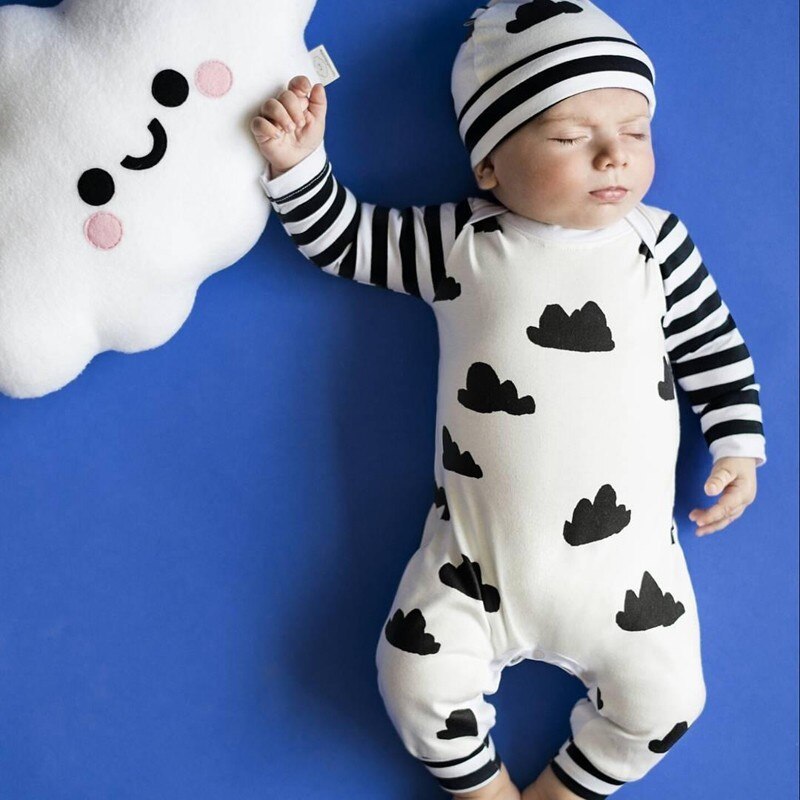 New 2020 Autumn Fashion Baby Romper Newborn Toddler Long Sleeve Cartoon jumpsuit+Hat 2 Pcs/Set Baby Boys Girls Clothes