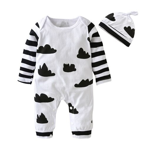 New 2020 Autumn Fashion Baby Romper Newborn Toddler Long Sleeve Cartoon jumpsuit+Hat 2 Pcs/Set Baby Boys Girls Clothes