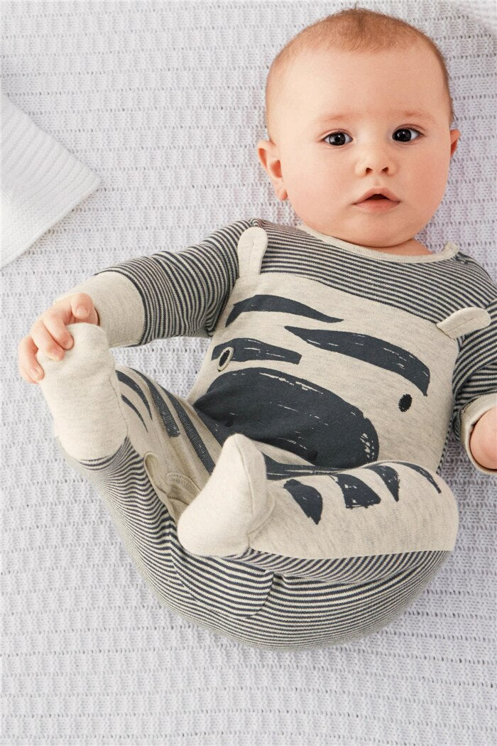 New 2020 Newborn Baby Boy Clothes Cute Cows Gray Striped Long Sleeve Baby Rompers+Hat Infant 2pcs Toddler Baby Clothing Set