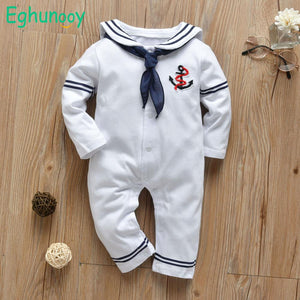 Newborn Baby Boy Girl Romper White Navy Sailor Uniforms Unisex Long Sleeve Jumpsuit Infant Clothing Autumn Toddler Clothess