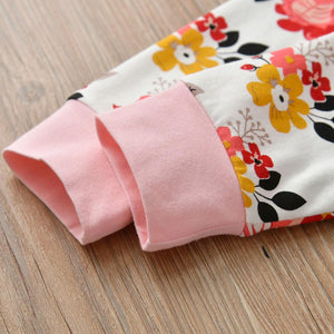 Newborn Baby Girls Romper Casual Floral Cotton Long Sleeve Jumpsuit+Bow Headband Infant 2Pcs Autumn Baby Clothes