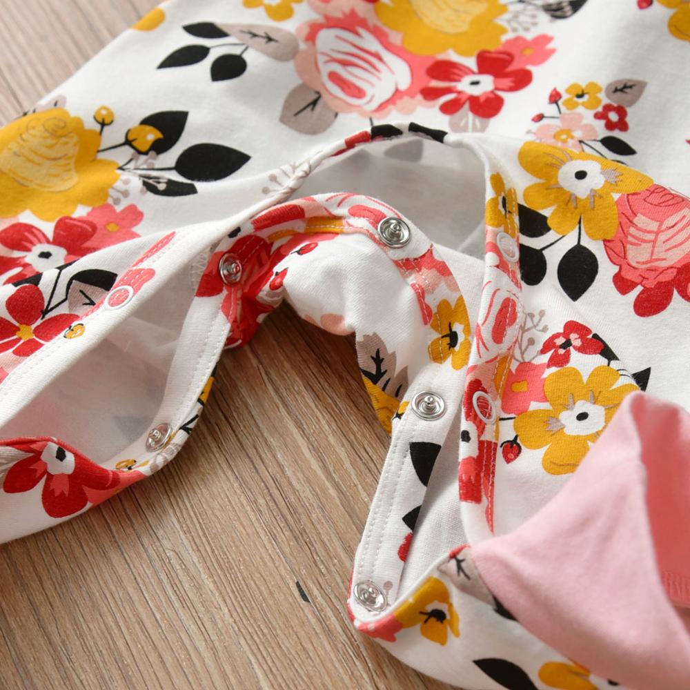 Newborn Baby Girls Romper Casual Floral Cotton Long Sleeve Jumpsuit+Bow Headband Infant 2Pcs Autumn Baby Clothes