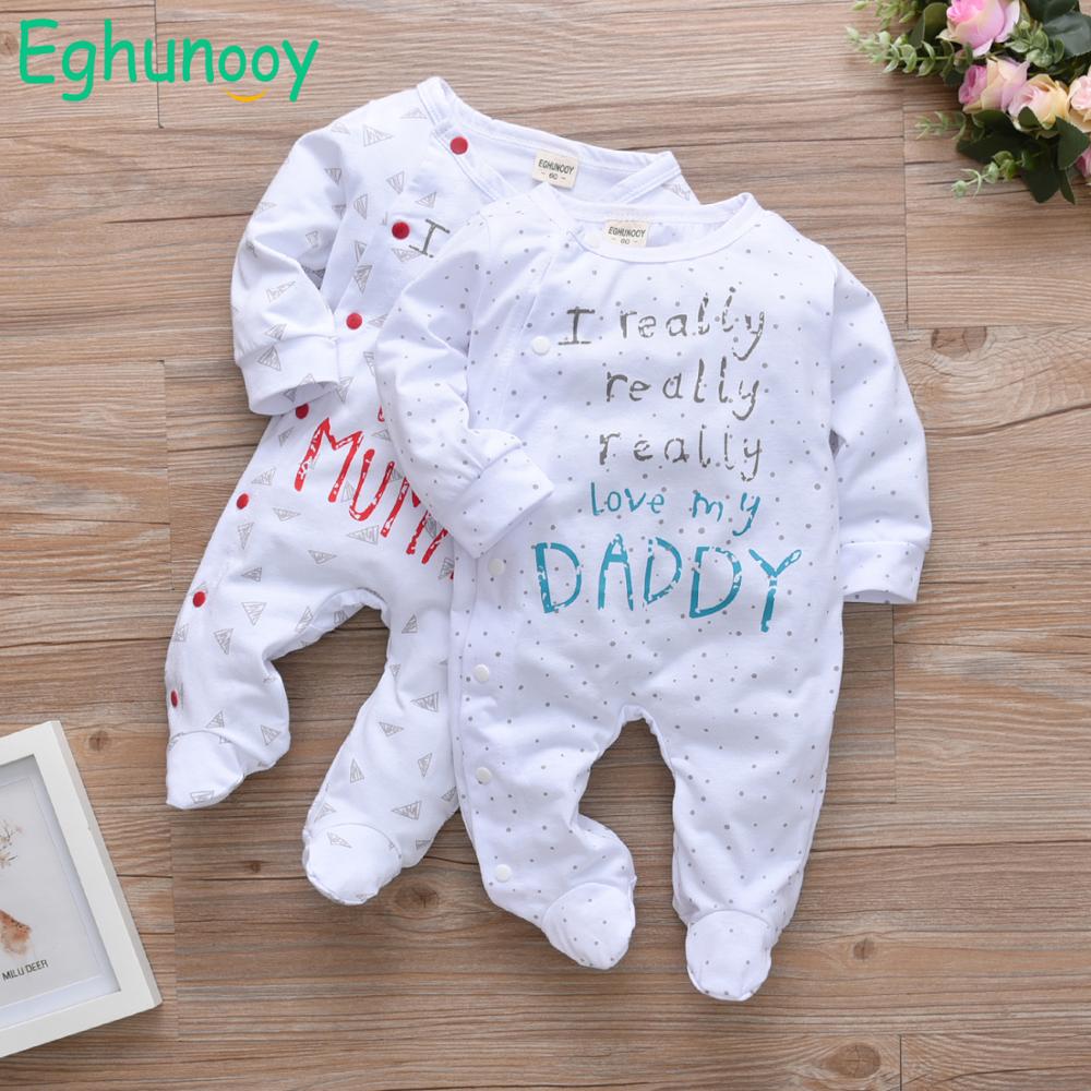 Newborn Clothes Baby Boy Girl Romper Cotton Cute Letter I Really Love My Daddy/Mummy Long Sleeve Jumpsuit Infant Clothing Pajama