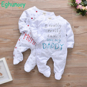 Newborn Clothes Baby Boy Girl Romper Cotton Cute Letter I Really Love My Daddy/Mummy Long Sleeve Jumpsuit Infant Clothing Pajama