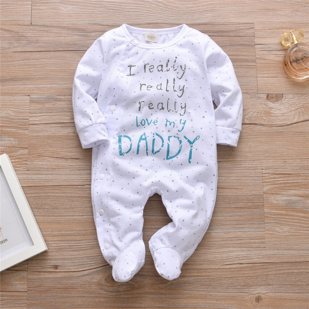 Newborn Clothes Baby Boy Girl Romper Cotton Cute Letter I Really Love My Daddy/Mummy Long Sleeve Jumpsuit Infant Clothing Pajama