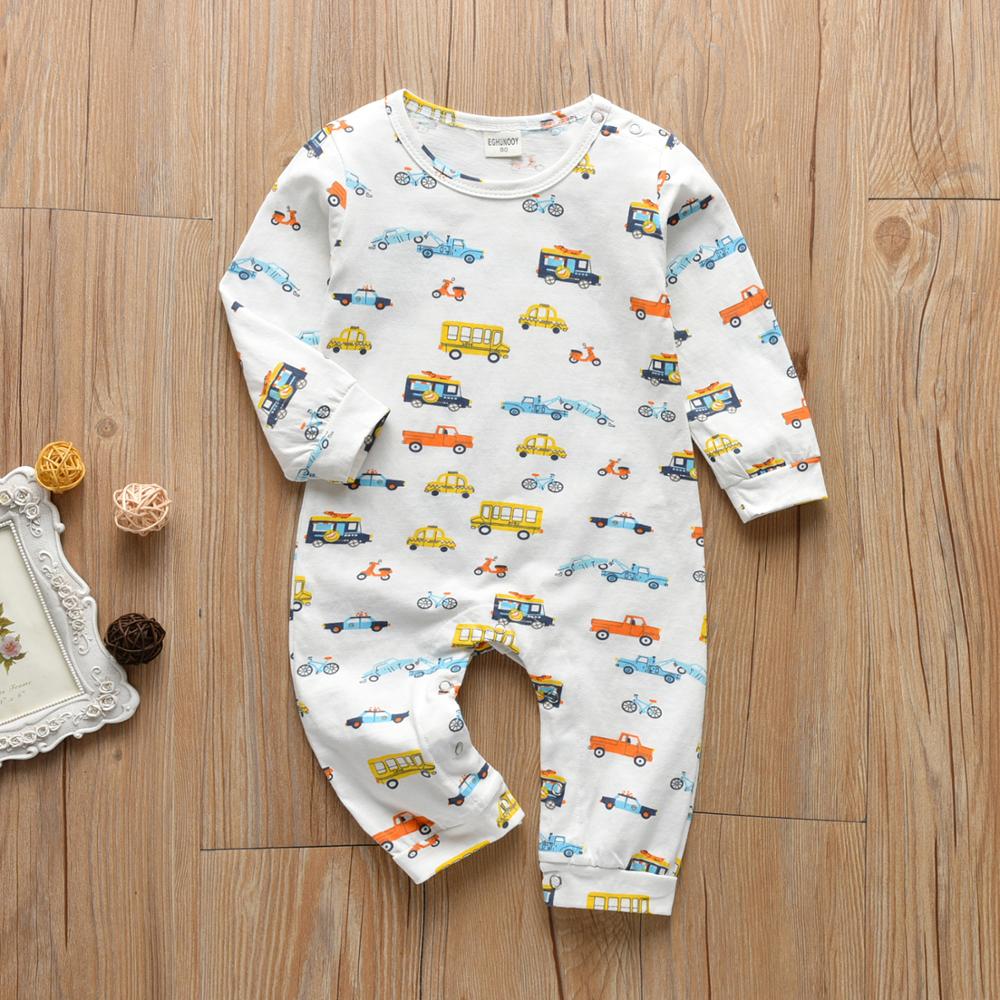 Newborn Clothes Baby Boys Rompers Pajamas Cartoon Car Print Long Sleeve Jumpsuit Autumn Infant Toddler Cllothing