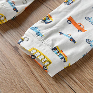 Newborn Clothes Baby Boys Rompers Pajamas Cartoon Car Print Long Sleeve Jumpsuit Autumn Infant Toddler Cllothing